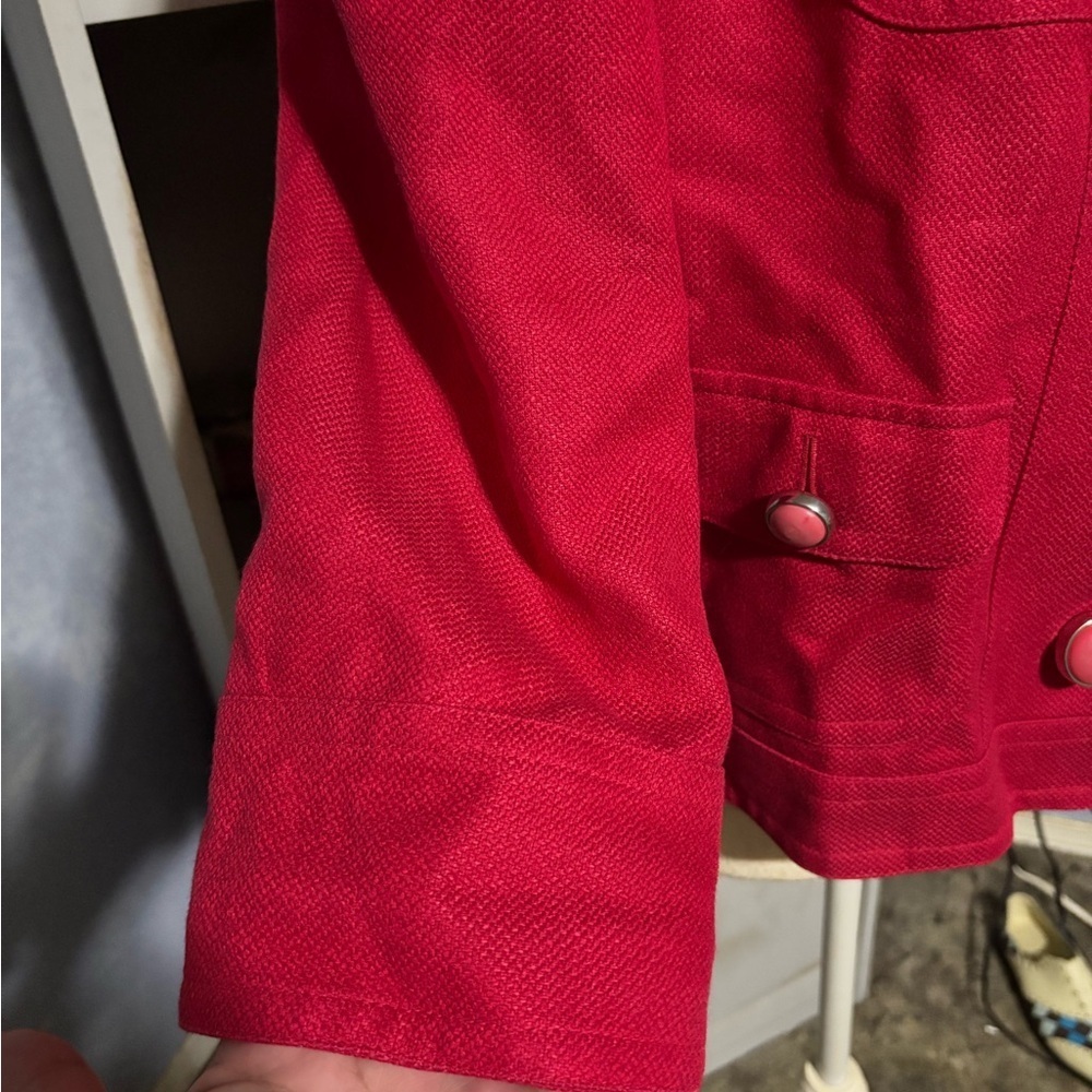 Vintage Nygard Red Linen Blazer Cropped Button Jacket Size 10 - Picture 10 of 15